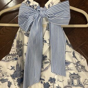 Blue and White Toile Halter Halter Maxi